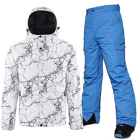 ALSOGO Traje de esquí para hombre invierno impermeable a prueba de viento esquí al aire libre chaquetas de nieve y pantalones chaquetas de snowboard, DLS-Blue, L