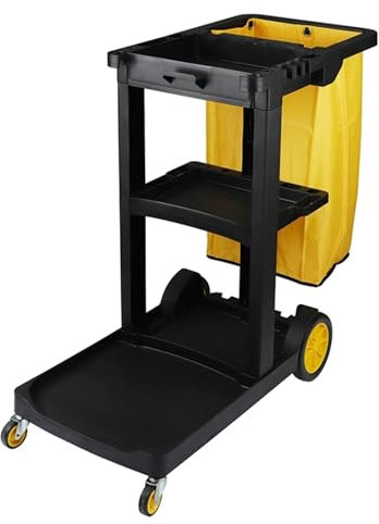 Carro de Limpieza Profesional Multifuncional, Carro pequeño de limpieza e higiene,Carro de Servicio Hotel Classic,para uso en lavandería, hospitales, hostales(Package A,Black)