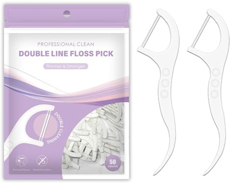 zoerbufan Dental Floss Toothpick, Floss Sticks Dental, Portable Teeth Stick, Double Tooth Picks, Floss Picks, Keeps Your Mouth Fresh and Clean for Travel Home Office Restaurant (50 Pcs)