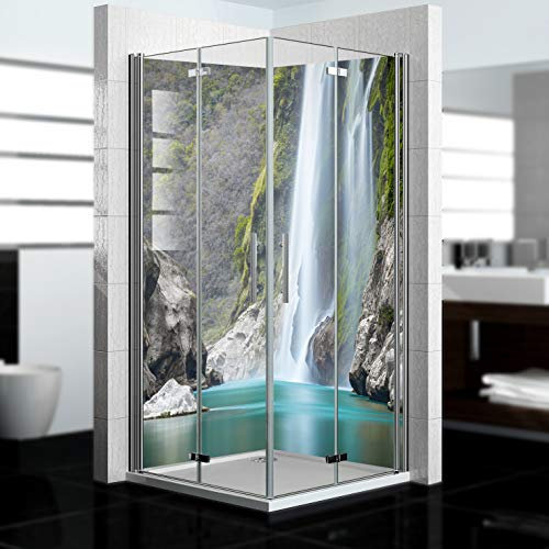 dedeco Pannello posteriore doccia impermeabile motivo: cascata V15, vernice UV opaca, 2 x 100 x 200 cm, come pannello posteriore per il bagno per la sostituzione delle piastrelle, come decorazione da