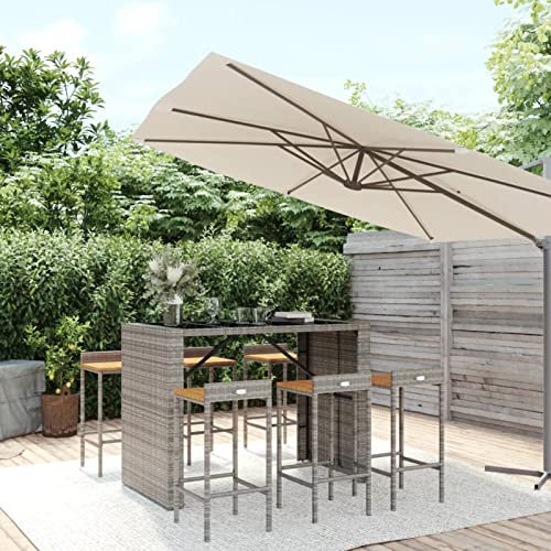 ShCuShan 7-TLG. Gartenbar-Set Stehtisch Outdoor Bartisch-Set Bar MöBel Bar Outdoor Theke Garten Theke Bar Grau Poly Rattan & Massivholz Akazie 3187687