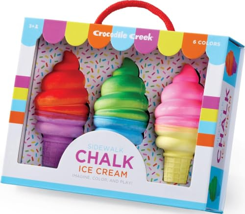 Crocodile Creek Sidewalk Chalk - Outside Art Set for Kids Ages 3 and Up - Encourages Creativity, Fun, and Outdoor Play - Ideal Playground Toys - Includes 3 Ice Cream-Shaped Pieces of Chalk