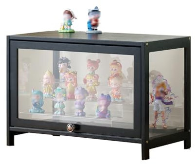 errtsdb 1 Couche Vitrine Salon, 60x33x40cm Vitrine pour Collection, Meuble Vitrine Verre Cadre en Bambou Naturel Vitrine pour Collection De Figurines(Noir/Transparent de Tous Les Côtés)