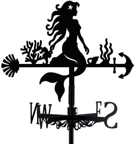 beinkmake Little Mermaid Weathervane Coral Shells Metal Wind Vane Arrow Weathercock Garden Decoration Wind Direction Indicator Stake Roof Mount Ornament for Farmhouse Yard Outdoor
