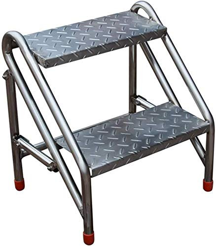 QIQIDEDIAN Escabeau pliable portable en acier inoxydable pour la maison, le jardin, outil industriel à 2 niveaux, solution d'escalier compact