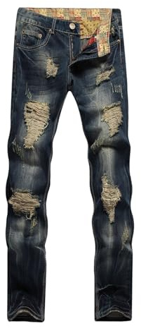 Caxndycing Jeans da uomo Skinny Stretch Jeans strappati Denim Slim Fit Pantaloni da uomo consumati dal taglio sottile jeans da uomo con tubo dritto, Blu, 48