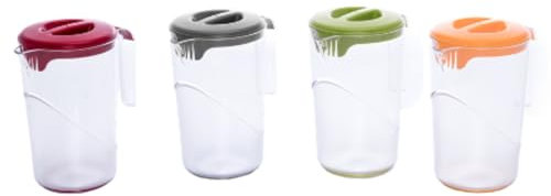 Ecoplast Jarra de plástico con tapa, jarra de 1,5 l, rojo/pardo/verde pálido/verde ácido, 1,5 l