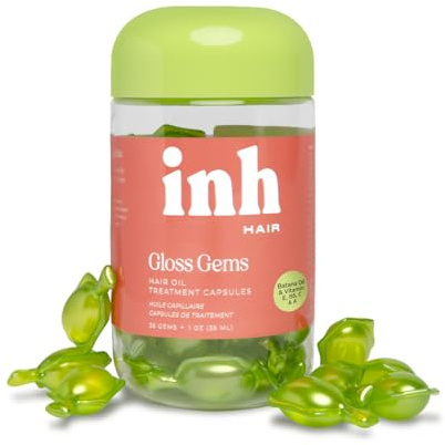 INH Hair Gloss Gems - Lightweight Hair Oil Perfume Capsules for Dry, Damaged, or Frizzy Strands, Smoothing Anti Frizz Shine Serum with Argan & Batana Oil, Vegan Leave In Treatment, 35 Capsules