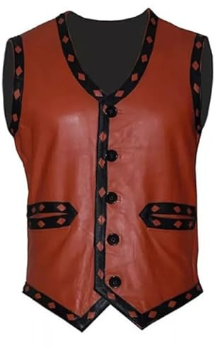 Leather Verse Gilet da uomo con teschio ricamato Stile Halloween Costume originale in pelle da motociclista Gangster Biker James Remar, L