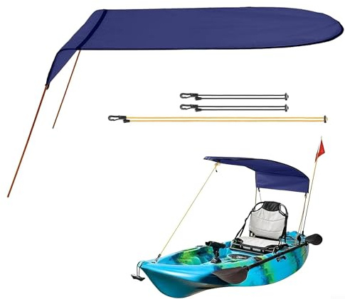 Kayaks Canopy Sun Shelter, Boat Umbrella Shade, Waterproof Oxford Cloth Awning With Aluminum Rods For Fishing, Single Canoe, 50''X43'' With Storage Bag (Dark blue)