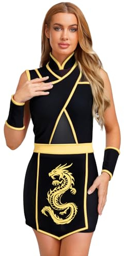 YiZYiF Dam ninja kostym overall förkläde ärmskydd set japanska kostymer karneval karneval maskerad fest outfit
