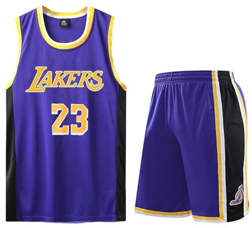 Camiset Baloncesto Niño, Morado Conjunto Baloncesto Niño, Camiseta y Pantalones Cortos de Baloncesto, Equipación Basketball Niños Sin Mangas, Tamaño: 22 (Altura:120-130 CM)