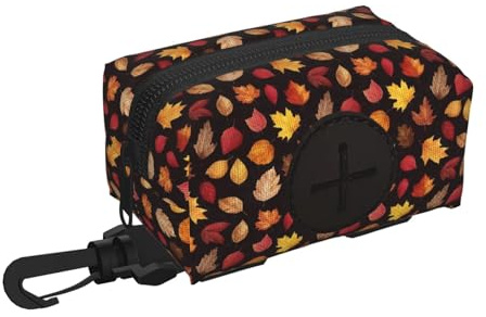 Soporte para bolsas de excrementos de perro para correa, suave y ligero con estampado de hojas de arce otoñales, dispensador de rollos, cierre de gancho y bucle, accesorios para pasear perros con