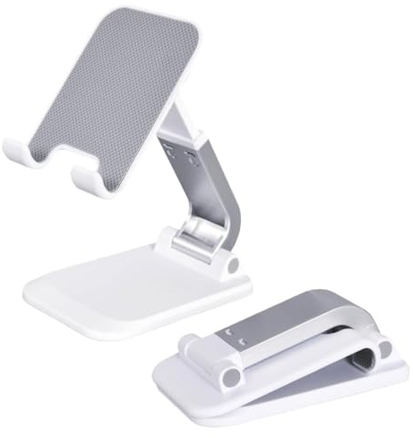 THQAE 1 Pcs Soporte Móvil Mesa Plegable, Soporte Teléfono, Base Móvil, Altura & Ángulo Ajustables, Soporte Universal para iPhone 17/16/15/14/13/12/11 Pro MAX, Samsung y Otro Smartphone（Blanco）