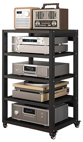 Hifi-Ställ, Kraftigt 2-Vånings Ljudställ Med Hjul, Stativ För Underhållning, Stereokomponenter, Stativ För Ljud- Och Videomedia, Av-Hylla, Tornställ O(H 90 Cm - 5 Nivåer)