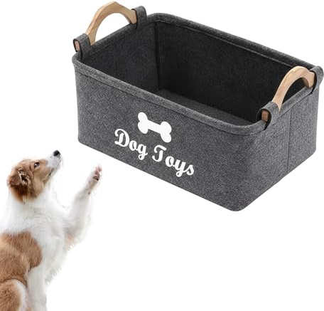 BaiDrivora Dog Toy Basket - Cute Pattern Pet Storage with Wooden Handles, Dog Toy Box, Foldable Dog Toy Storage for Toys Blankets Leashes Home & Travel
