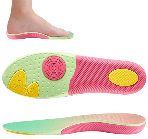 Orthopedic Insoles for Flat Feet & Plantar Fasciitis – Cushioned Heel & Arch Support, Overpronation Relief, Breathable, Trim-to-Fit for Men & Women (Pink & Green, UK 7-8 (EU 41-42) – 27.5cm)