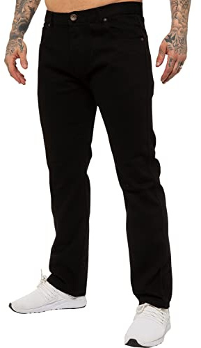 Kruze Män raka ben basic jeans normal passform arbete denim byxor alla stora höga storlekar, Svart, 44W x 29L