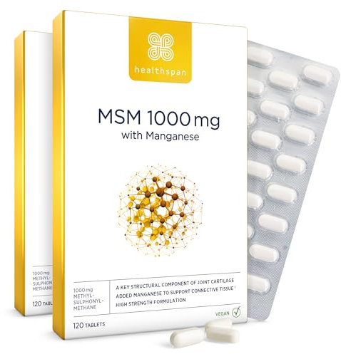 Healthspan MSM 1,000mg with Manganese (120 Tablets) | Supports Connective Tissues & Joint Health | Hight Strength Formulation | Quality Source MSM | Vegan