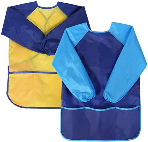 NATUCE 2 Stück Malschürze, Wasserdicht Malkittel 3-7 Jahre Mädchen/Junge, Bastelschürze Mit Ärmeln Und 3 Taschen Für Schule, Kunst, Malerei, Kochen, Essen, Laboraktivität