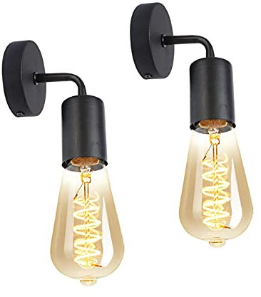 LEDGM 2 Pack Applique Murale Edison Rétro Lampe Murale Vintage Industrielle en Métal Éclairage Industriel Mural Intérieur pour Salon Couloir Chambre Bar Restaurant Café, Douille d'Ampoule E27, Noir