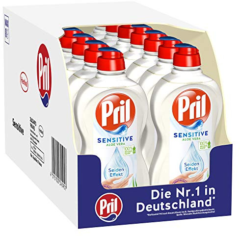 Pril Sensitive Aloe Vera (16 x 450 ml) Hand Dishwasher Liquid pH Neutral with Silk Effect