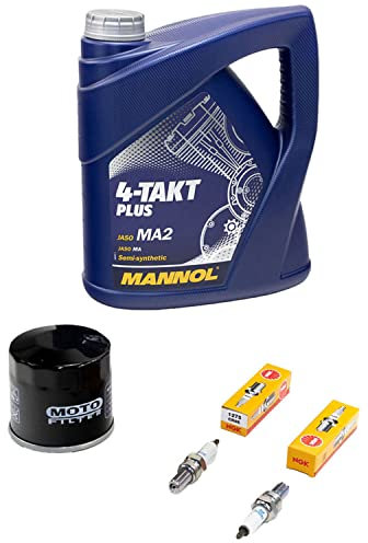 Wartungspaket Öl 4L + Ölfilter + Zündkerzen für Suzu ki SV 650 SV650 WVBY Baujahr 2003-2006