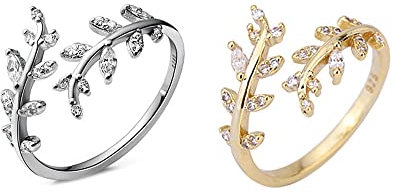 TOFBS 2 Stück 925 Sterling Silber Ringe Set für Frauen & Mädchen - Verstellbare Offene Ringe in Olivenblatt-Design - Stapelbare Fingerringe, Knöchel & Zehenringe