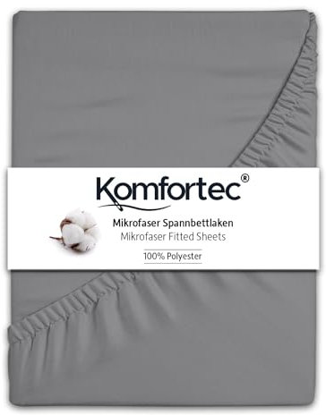 Komfortec Mikrofaser Spannbettlaken 180x200 cm – Weiches Spannbetttuch mit Rundumgummi – Fitted Sheet für Matratzen bis 30 cm – Grau – Oeko-Tex – Pflegeleicht & Hautfreundlich – 90g/m²