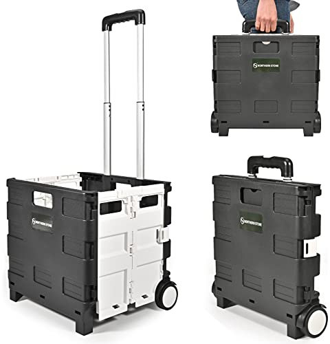 NORTHERN STONE Folding Shopping Trolley Cart, Boot Cart w/Noiseless Wheel & Adjustable Telescopic Aluminium Handle, Collapsible Utility Trolley Box for Shopping, Garden & Camping