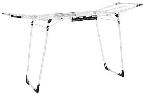 SONGMICS Stendibiancheria, Stendino Salvaspazio, Stendibiancheria a Ali Pieghevole, 56,5 x 173 x 96,5 cm, Stendibiancheria con Porta Calzini, Bianco, LLR518W01