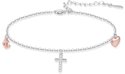 OHAYOO Bracciale da donna con croce, in argento Sterling 925, oro rosa, con ancora e cuore, gioiello regalo per fidanzata, donne, ragazze, mamma