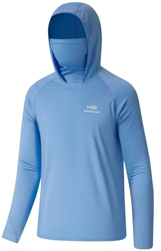 BASSDASH Youth UPF 50+ Hooded Top with Mask UV Neck Gaiter Sun Protection Long Sleeve T-Shirt for Fishing Swimming