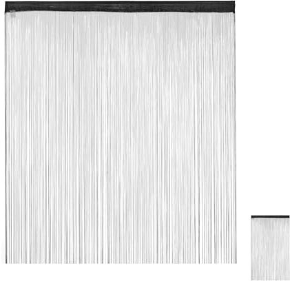 Relaxdays Tenda a Fili, Accorciabile, Set da 2, HxL: 145 x 245 cm, Porte e Finestre, Frange, Separé e Divisorio, Nero