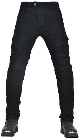 CFlong Motorrad-Jeanshose Für Herren/Damen, Sturzfeste Jeans Mit Geradem Bein Und 4 Arten Von Schutzausrüstung, Motorradhose Für Motorradrennfahrer (Schwarz,5XL)