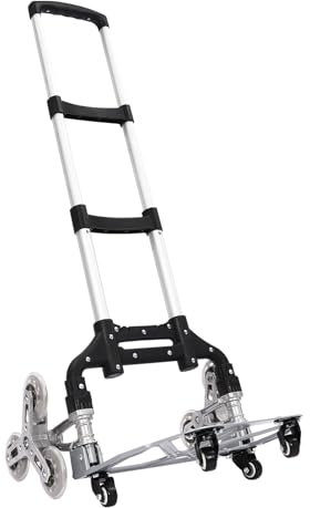Vikbar trappklättrare säckkärra av aluminiumlegering, bärbar trappvagn med 3 nivåer höj- och sänkbart handtag, utdragbar transportkärra handvagn stapelkärra med PVC-hjul