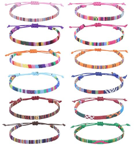 Lucktao 12 Stück Freundschaftsarmband,Gewebte Armbänder,Handgefertigtes Geflochtenes Armband Verstellbar,Handgefertigt Freundschaftsarmbänder,Armbänder Bunte Geflochtene Seil für Damen und Herren