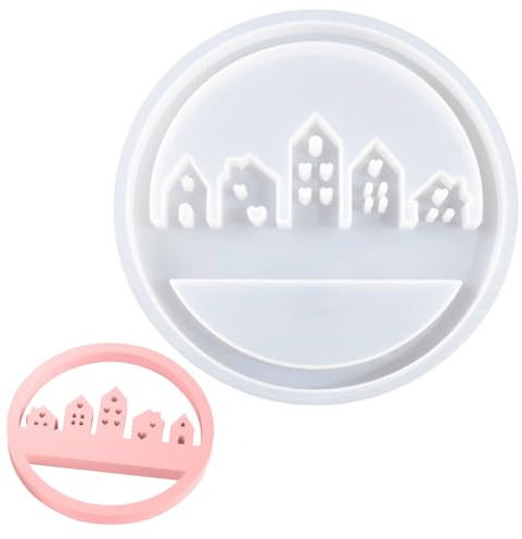 Silikonform Haus, Silikonformen Gießformen Häuser Kerzenhalter, Leicht zu Entformen Silikonform Häuser Kerzenhalter, Giessform Silikon Runde Ring-Herz Gießform Häuser für Gips Handwerk 19.4x19.4x1.7cm