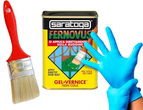 Fernovus colore Bianco Ghiaccio Brillante Gel Vernice Smalto Antiruggine in conf da 750 ml con guanti nitrile e pennello inclusi!!! Bundle