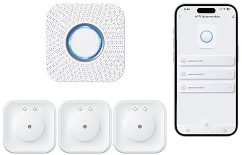 PHYSEN Wassermelder Wlan, Smart Wassermelder mit Batterie, Kompakter Wasserstandssensor, App-Benachrichtigung, IP65 Wasserdicht, 150 m Reichweite, Wasserleck-Detektor für Badezimmer, Küchen und Keller