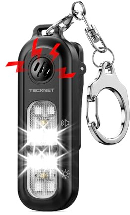 TECKNET 130dB Personal Alarm for Women with SOS Strobe Light, Rechargeable Clip On Torch & IPX4 Waterproof Running Lights, Safety Siren Panic Alarm with Keychain for Runners Kids and Elderly - Black