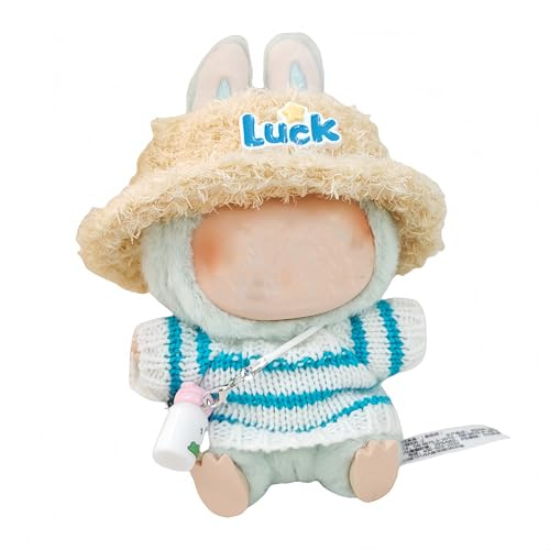 Set di vestiti per bambole, compatibile con Labubu Doll, maglione a righe blu e bianche, cappello di paglia e bottiglia