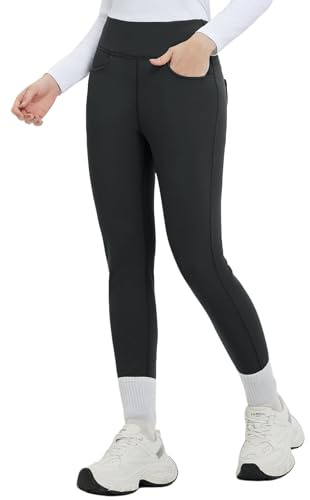 baleaf Women's Thick Thermal Leggings Fleece Lined Winter Warm Jeggings Water Resistant High Waisted Tights Snow Pants 4 Pockets Black XL