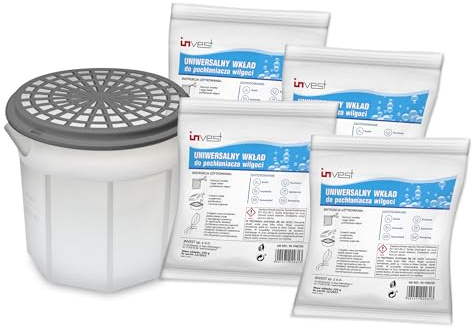 Invest - Deshumidificador, deshumidificador con boquilla, incluye 4 gránulos de 250 g, funciona sin electricidad, reduce el moho y los olores – Deshumidificador para apartamentos, coches, gris
