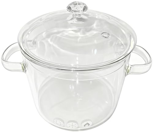 Olla de vidrio para cocinar, cacerola de vidrio con tapa, olla transparente de 1900 ml con doble asa, cocción resistente al calor para pasta, fideos, sopa, leche, hervir a fuego lento