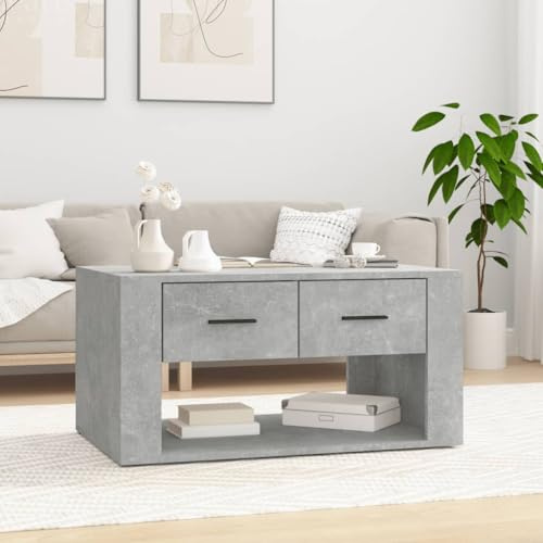 Bucmath Soffbord, betonggrått, 80 x 50 x 40 cm, trämaterial, med 2 lådor, modernt sidobord för vardagsrum, stabilt och lätt att rengöra