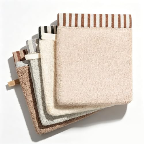COZYMIRE Gants de Toilette Coton 100%, Doux Absorbants 19x21cm, 4 Pièces