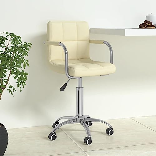 Zentexion Chaise de bureau pivotante en tissu crème, réglable en hauteur avec vérin à gaz, chaise pivotante à 360 degrés avec roulettes, rembourrage en mousse, acier chromé, pour bureau à domicile et