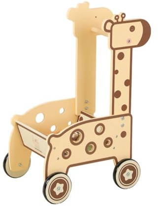 Chosertory Chariot d'apprentissage pour Enfants Chariot Pousseur Caddie Jouet en Bois avec Panier de Rangement et Poignée Ajustable Favorise la Marche Stable et