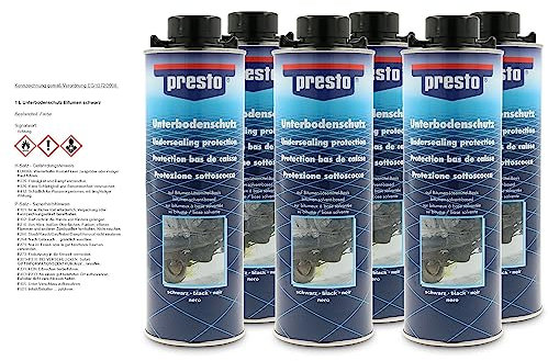 Presto Protezione sottoscocca e antighiaia, a base di bitume, colore nero, set di 6 cartucce da 1 litro per pistola a spruzzo